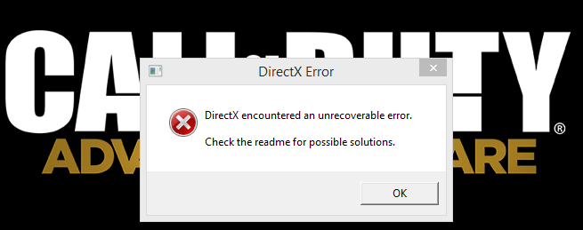 DirectX Encountered an Unrecoverable Error - Advanced Warfare