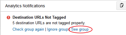 Destination URLs Not Tagged Google Analytics Alert