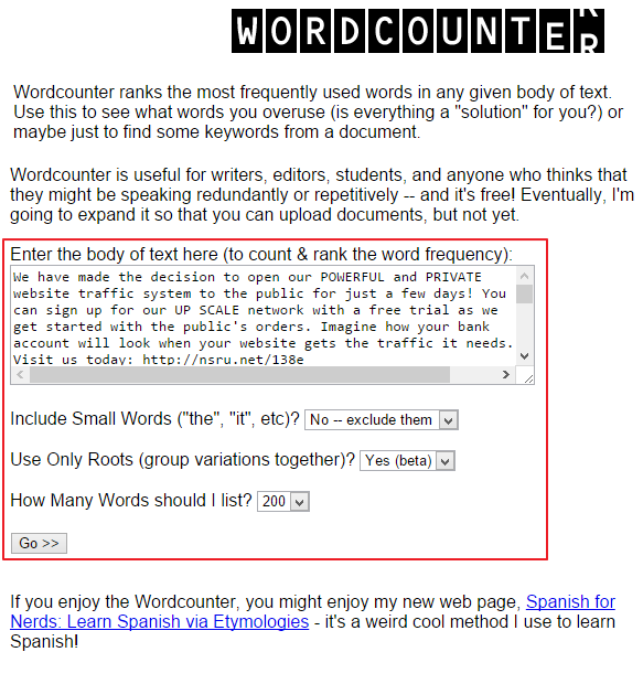 Keyword spam clearance